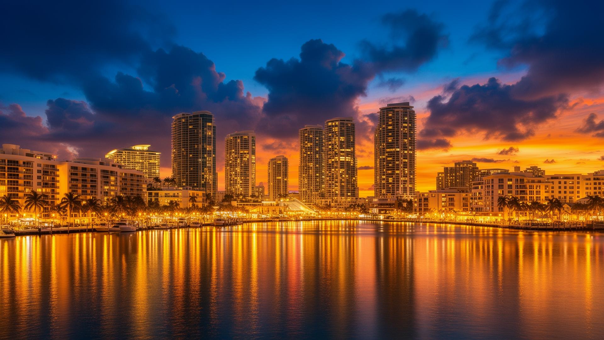 City skyline at dusk